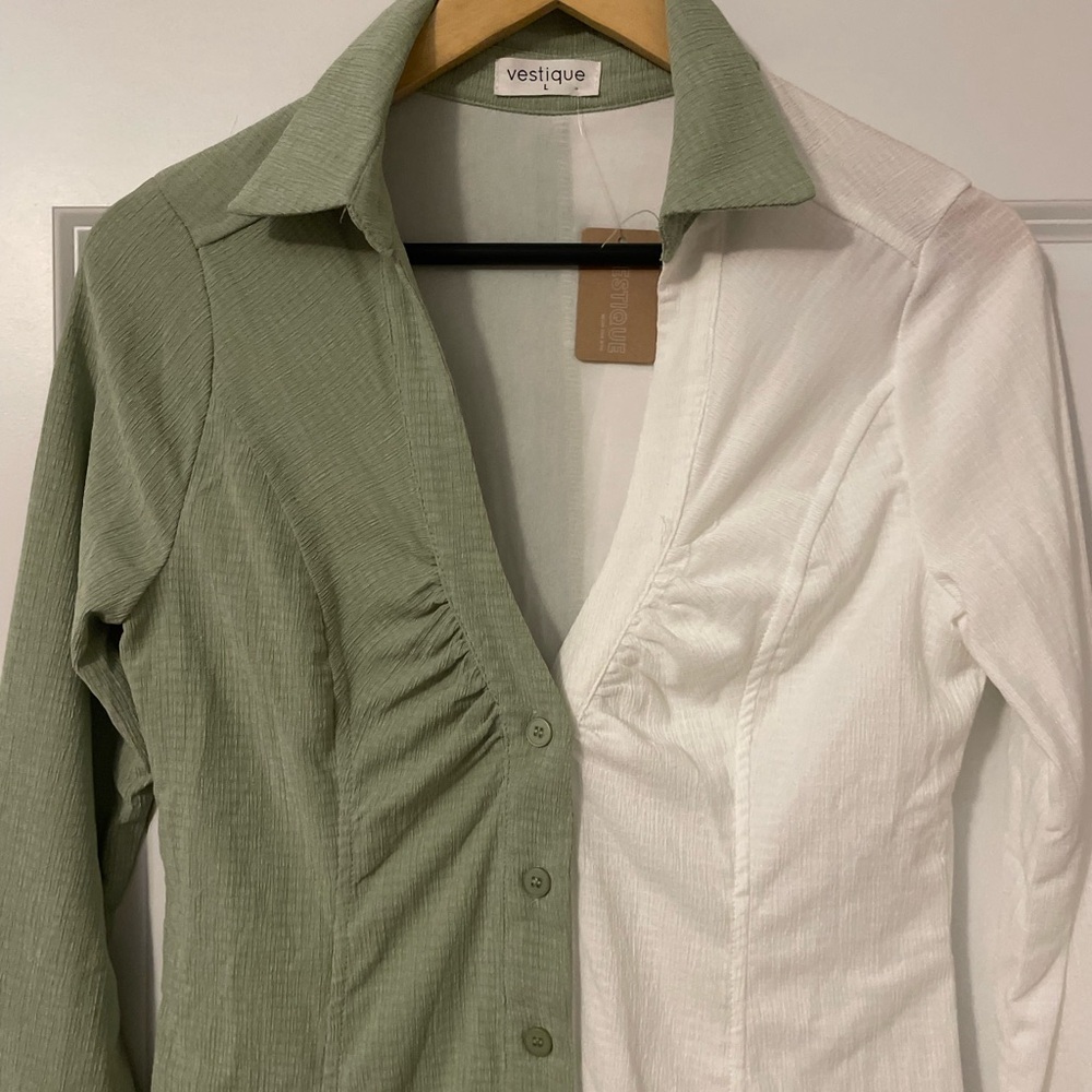 NWT Vestique Sharapova Two-Tone Gren and White Mini Dress - Picture 8 of 14